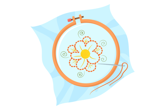 Reviewing Embroidery Cartoon Icon. Flower on Sewin