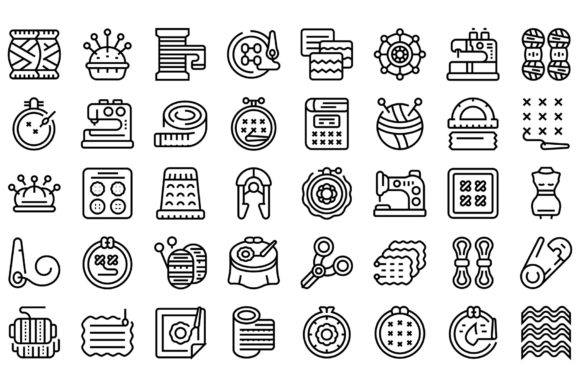 Reviewing Embroidery Class Icons Set Outline